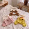 Abrigo de algodón con animales pequeños tridimensionales para otoño e invierno, ropa cálida de cuatro patas para mascotas con correa, mono engrosado con patrones lindos