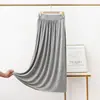Falda Larga de Modal Verano Delgada Cintura Alta Estilo Coreano Falda Larga Color Sólido Holgada Suave Plisada Falda de Línea A
