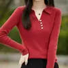 Suéter de Lã Versátil de Cor Sólida Novo para Outono e Inverno com Gola Lapela, Camisa Básica Solta de Manga Longa para Mulheres de Cor Sólida com Botões