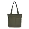 Bolsa de Lona de Color Sólido con Bolsillo Grande Nuevo Estilo Ins Bolso de Hombro para Estudiante Estilo Retro Perezoso Casual Bolso de Mano de Gran Capacidad