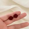 Pendientes de lazo de flor flocado rojo vino otoño e invierno nicho festivo elegantes dulces para todo aguja de plata