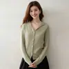 Cardigan de Cachemira con Hebilla Cruzada Estilo Retro Suave Reductor de Edad para Mujer Suelto Versátil Tejido Capa Base Abrigo Suéter