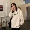 Sudadera con Estampado de Letras Diseño Otoño e Invierno Cuello Redondo para Mujer Nuevo Estilo Holgado Perezoso Versátil Terciopelo Engrosado Top de Moda
