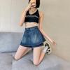 Saia Jeans Babados Estilo Coreano para Mulheres Verão 2025 Nova Cintura Alta Solta Emagrecimento Look A-Line Saia Shorts Falsa Duas Peças