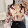 Camisa Sexy Transfronteriza de Aire Acondicionado, Ropa de Protección Solar para Mujer, Nuevo Estilo Verano 2022, Elegante Camisa de Gasa Floral con Estampado de Manga de Linterna para Mujer