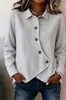 Outono 2026 Roupas Femininas Transfronteiriças Tecido Waffle Gola Lapela Manga Longa Barra Irregular Botão Diagonal Solta Camisa Feminina