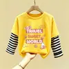Camiseta de dibujos animados casual de otoño estilo coreano para niños, camiseta básica elegante de algodón puro para primavera y otoño, manga larga para niñas