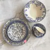 Plato Británico Original de Comercio Exterior Jbs Azul y Blanco de Cerámica con Color Bajo Esmalte Estilo Occidental para Filete, Plato de Cena, Tazón de Postre para Uso Doméstico