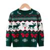 Ropa Infantil Transfronteriza Suéter Navideño de Bloques de Color Rojo y Verde Estilo Europeo y Americano para Niños y Niñas Suéter de Punto Base Jacquard de Doble Capa con Dibujos Animados