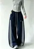 Pantalones de Pierna Ancha de Algodón Espacial para Mujer Otoño Invierno Nuevos con Cordón Tres Rayas Pierna Recta Pantalones Deportivos Cintura Alta Adelgazantes Holgados Casuales