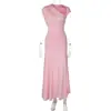 Amazon Ropa de Mujer 2026 Verano Nueva Moda Ajuste Delgado Sexy Hueco Cintura Ceñida Plisado Color Sólido Vestido Venta al por Mayor