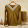 Nuevo Conjunto Térmico de Otoño para Mujer, Hecho de Lana Merino Generadora de Calor, Cuello en V, Delgado y Cálido, Corte Ajustado, Capa Base Versátil