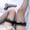 Medias Negras Altas hasta el Muslo, Femeninas Ultradelgadas de Verano Blancas por Encima de la Rodilla Largas hasta el Muslo Negras de Malla de Encaje Puro Lust