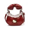 Linda Dulce Gato Mini Bolsa para Niños Moño Encaje Elegante Nicho Cruzada de Mano Bolsa para Niñas Moderna