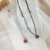 Collar de Cristal de Fresa Flor de Durazno Colgante de Pata de Gato para Pareja Cadena de Clavícula Rosa de Cristal Plateado para Mujer Verano Simple y Dulce