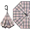 Paraguas con hebilla de anillo invertido, paraguas de doble capa a rayas, engrosado y ampliado, estilo casual de negocios, mango largo, paraguas automático, disponible impresión de logotipo