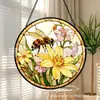 Pingente Decorativo de Vidro Colorido com Abelha e Flor Amarela Transfronteiriço, Decoração de Vidro para Casa, Decoração de Janela, Pegador de Sol para Jardim