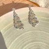 Pendientes de Aguja de Plata S925 Atmósfera de Festival Europeo y Americano Celebridad de Internet Sentido de Diseño Nicho Pendientes de Copo de Nieve de Zirconia Árbol de Navidad Colorido