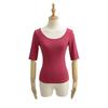 Deseo Puro Sexy Camiseta de Manga Media con Cuello en U Grande para Mujer, Top Corto Básico Ajustado de Color Sólido para Verano