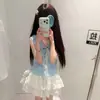 Nuevo conjunto de dos piezas para niñas estilo coreano dulce, estilo universitario, chaleco de cuello polo y falda de pastel abullonada de moda