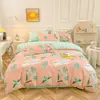 Juego de Ropa de Cama de Algodón con Dibujos de Sábila Fresco y Amigable con la Piel de Cuatro Piezas para Dormitorio de Estudiante Juego de Sábana Individual y Funda de Edredón de Tres Piezas
