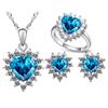 Collar, anillo y pendientes con forma de corazón de océano con incrustaciones de circonitas microincrustadas, comercio electrónico transfronterizo europeo y americano, joyería de boda