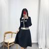 Novo Vestido de Tricô Elegante Estilo Pequeno Cheiroso Outono/Inverno 2024 com Corrente de Cavalo e Saia Evasê de Manga Longa Afinando a Cintura