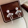 Brinco de Zircônia Pérola Laço Super Bonito Elegante Brincos de Tarraxa Luxo Leve Nicho Alto Padrão Simples Bolinhas Gancho de Orelha