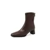 2025 novo outono e inverno novas botas femininas de salto alto e cano fino, botas curtas de bico quadrado, salto grosso, temperamento francês, zíper traseiro, botas nude