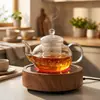 Juego de té de vidrio de borosilicato alto transparente con infusor de filtro, tetera resistente al calor para uso doméstico, adecuado para preparar té chino