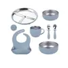 Juego de Vajilla de Acero Inoxidable 304 para Bebés, Plato Dividido con Ventosa, Babero de Silicona, Anticaídas, Juego Completo para Aprender a Comer