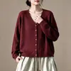 Cardigan de Tricô Gola V Fio de Algodão Outono/Inverno 2026 Manga Longa Trançado Cor Sólida Solto Versátil Peça de Cima Outwear Feminino