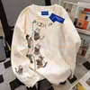 Moletom Redondo com Estampa de Gato Fofo Estilo Americano 2025 para Mulheres Outono e Inverno Tie-Dye Rosa Estudante Solto