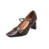 Zapatos Mary Jane de Piel de Oveja Francesa de Tacón Alto Grueso sin Drop Primavera 2025 con Hebilla Metálica Zapatos Individuales de Cuero con Hebilla de Cuero para Mujer