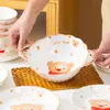 Tigela de Arroz Desenho de Urso Fofo Tigela de Sopa Cerâmica Doméstica Tigela para Comer Utensílios de Mesa Tigela Fresca para Dormitório Estudantil