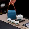 Juego de Té de Porcelana Cerámica para Hogar y Exterior con Panda - Una Tetera y Dos Tazas - Juego de Té Kung Fu Portátil para Viaje