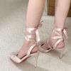Tacones Altos Cuadrados con Tiras Cruzadas Estilo Influencer para Mujer, Sandalias de Punta Cerrada Stiletto Ballet Nuevas Otoño 2026