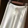 Pantalones de lana de punto para mujer, pierna ancha, engrosados para otoño e invierno, cintura alta, con caída fluida, pierna recta, hasta el suelo, pantalones largos blancos para ropa exterior