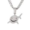 Colar de Corrente Cubana de Liga Metálica com Pingente de Tubarão Sorridente Totalmente Cravejado de Diamantes Hip-Hop Estilo Europeu e Americano Exagerado