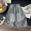Calças jeans infantis de primavera e outono para meninos e meninas, calças largas estilosas e da moda com retalhos estilo coreano