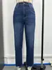 Jeans de Comércio Exterior Transfronteiriço Feminino 2024 Novo Azul Escuro Cintura Alta Confortável Reto Fashionável Moda Denim Microelástico Calças