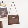 Bolsa Retro de Couro Genuíno para o Dia a Dia, Estilo Maillard Kelly Bag, Bolsa de Ombro Transversal de Couro Bovino para Mulheres
