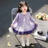 Conjunto de dos piezas de vestido tutú de princesa Elsa para niñas transfronterizo, nuevo atuendo de estilo coreano inspirado en Chanel Otoño 2026, ropa infantil de moda