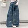 Jeans para Niña Primavera y Otoño 2026 Nuevo Estilo Bordado Infantil Dibujos Animados Pantalones de Pierna Ancha Niños Medianos y Grandes Pantalones de Pierna Recta Pantalones Largos