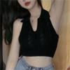 Verano 2025 nuevo cuello POLO cuello halter sin mangas color liso espalda descubierta tejido trenzado chaleco corto top para mujer de fábrica