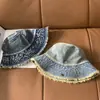 Chapéu de pescador jeans vintage lavado com borda desfiada estilo japonês para homens e mulheres, adequado para o trajeto diário, faz o rosto parecer menor, chapéu bucket casual versátil