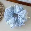 Scrunchie de Laço de Fita Xadrez Azul Faixa de Cabeça Fofa de Gato Laço de Cabelo para Meninas Flor de Cabelo Acessório de Cabelo Infantil