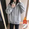 Sudadera con capucha y cremallera, retro, moderna, adecuada para parejas, corte holgado, efecto adelgazante, cubre el cuerpo, estilo urbano, con capucha y estampado, unisex