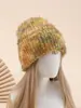 Chapéu Dopamina Multicor Novo Outono e Inverno Atmosfera Retrô Feminina Chapéu de Lã Tricotado Versátil Quente Chapéu de Pelúcia