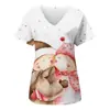 2024 Estação Independente de Comércio Exterior Outono e Inverno Novo Natal Digital Impressão 3D Gola V Bolso com Aba Calça Camiseta de Manga Curta Uniforme de Enfermagem Feminino